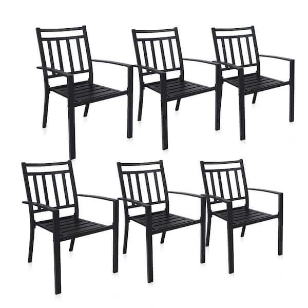 MEOOEM Outdoor Dining Chair Patio Chair 6 Pcs, Wrought Iron Metal Bistro Chairs, Black Stackable Dining Chair with Armrests