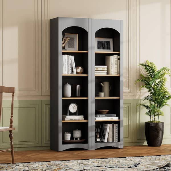 72 in. Tall Gray Wood 5-Shelf Standard Accent Bookcase with Adjustable Shelves for Living Room, Home Office