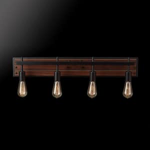 Mackay 30 in. 4-Light Faux Wood Vanity Light with Matte Black Accents