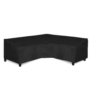 89 in. x 89 in. Heavy Duty 600D Waterproof Outdoor V-Shaped Sectional Sofa Cover with Air Vent for Garden Yard, Black