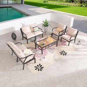 7-Piece Metal Outdoor Sectional Set with Beige Cushions