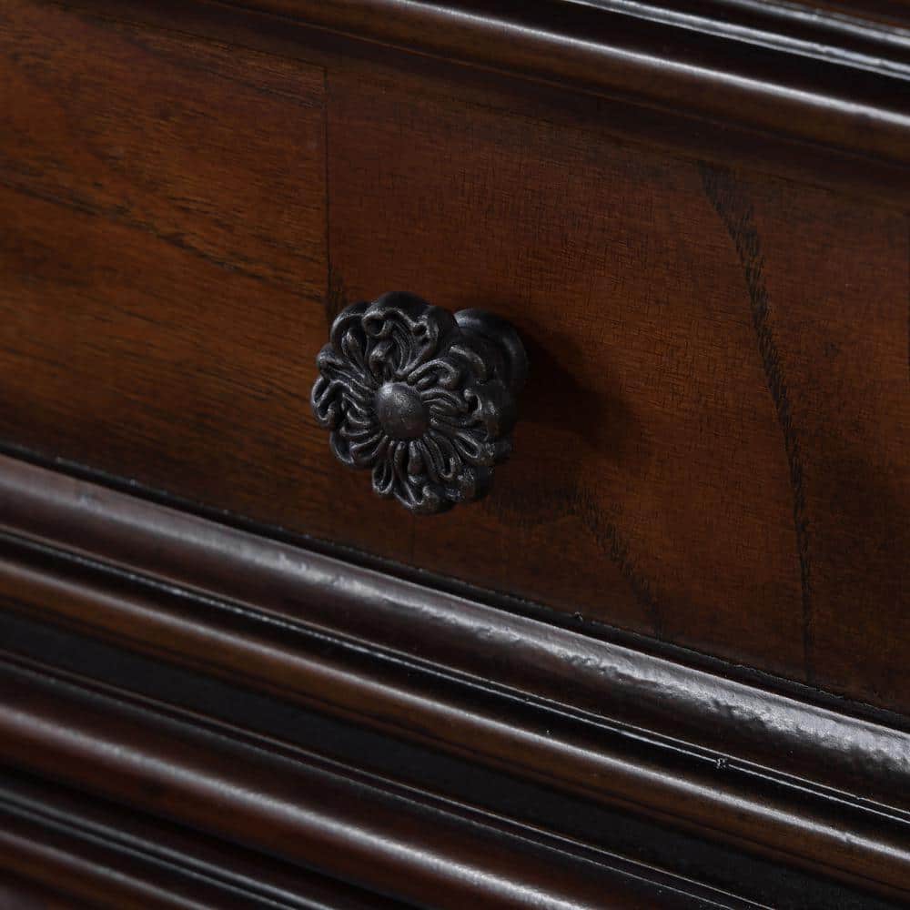 Dark Cherry Solid Wood Dresser with Marble Top and Carved Details