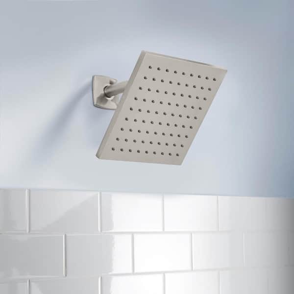 Modern 1-Spray Pattern 8 in. Single Wall Mount Fixed Rain Shower Head in Brushed Nickel
