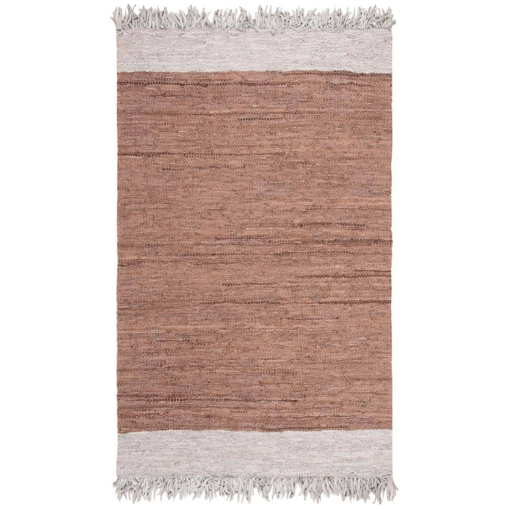 Handmade Gray and Brown Cowhide Leather Rug, 5x8 Feet