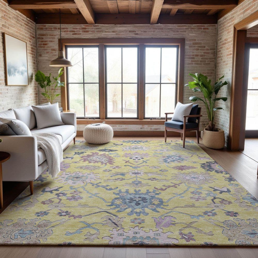 Mayfield Premium Machine Washable Abstract AMF1154 Yellow 3 ft. x 4 ft. Area Rug price history on PriceWatchPro