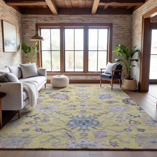 Mayfield Premium Machine Washable Abstract AMF1154 Yellow 9 ft. x 12 ft. Area Rug