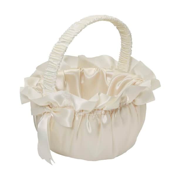 OASIS Merry Flower Girl Basket Satin Ruffle, Ivory