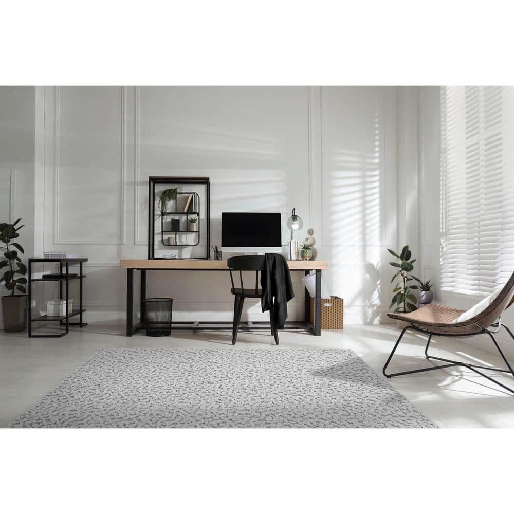 Silver Floral Tufted Synthetic 12' x 15' Area Rug