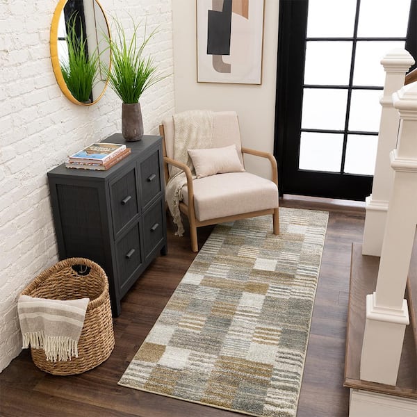 Pernette Gray/Beige Doormat 3 ft. x 8 ft. Geometric Area Rug