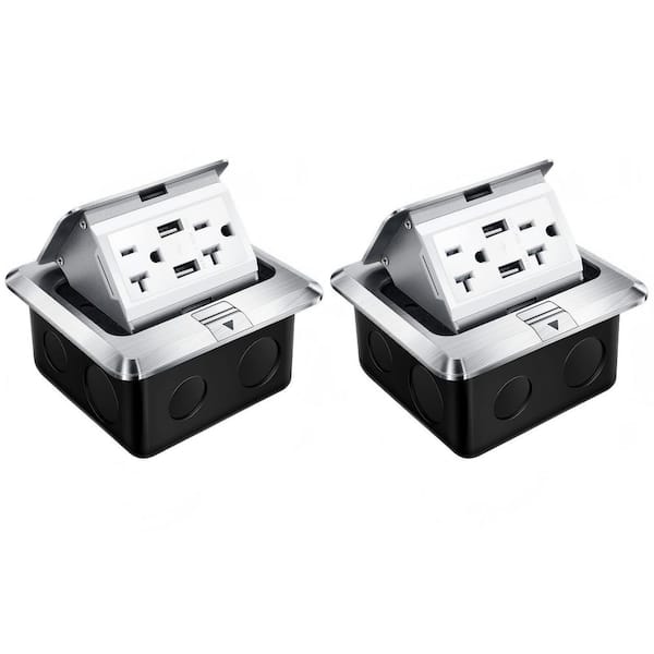 2-Pack Pop up Floor Electrical Outlet Cover Box Kit, Weatherproof Floor Tamper Resistant Outlet for Countertop