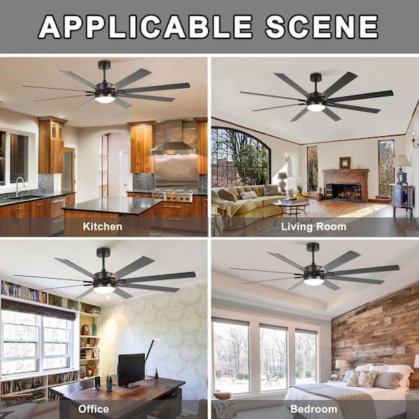 72 in. Black Indoor Ceiling Fan with Light Remote Control, Quiet DC Motor 8 Blade Ceiling Fans 6 Speed Levels