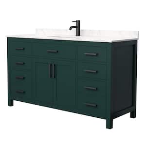 Beckett 60 in. W x 22 in. D x 35 in. H Single Sink Bathroom Vanity in Green with Carrara Cultured Marble Top