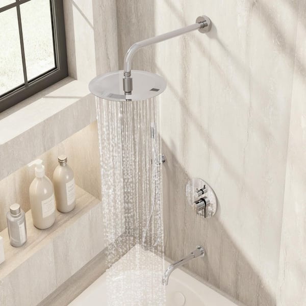 Double Handles 3-Spray 10 in. Wall Mount Shower Head Tub and Shower Faucet 2.5 GPM in. Chrome (Valve Included)
