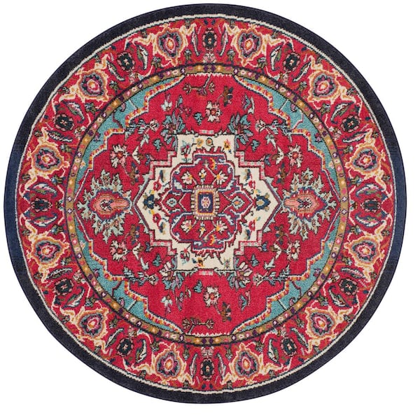 SAFAVIEH Monaco Red/Turquoise 7 ft. x 7 ft. Round Border Area Rug