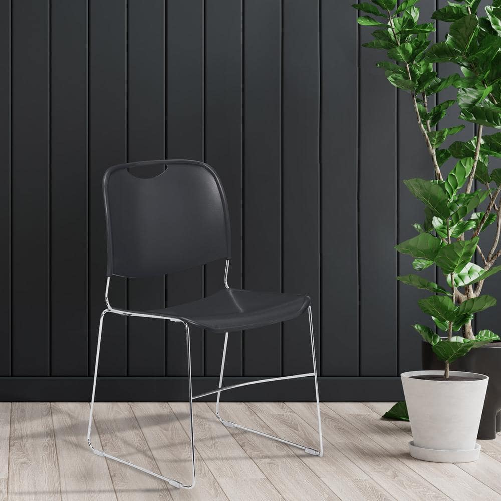 Gunmetal Ultra-Compact Stackable Chair with Chrome Frame - Set of 4
