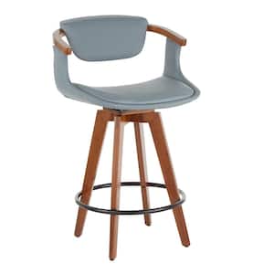 Oracle 26 in. in Grey Faux Leather and Walnut Mid-Century Modern Counter Stool