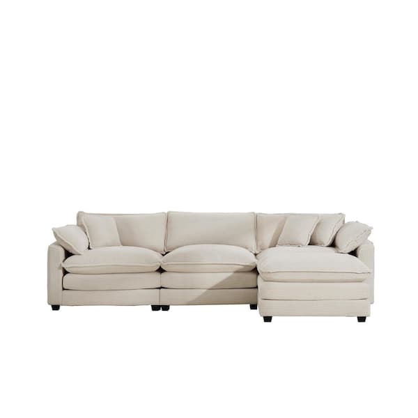 114.56 in Wide Square Arm Fabric L-Shaped Modern Upholstered Sofa in Beige