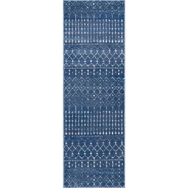 nuLOOM Blythe Modern Moroccan Trellis 3 ft. x 6 ft. Dark Blue Runner Rug