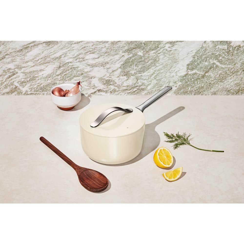Cream 3-Quart Aluminum Non-Stick Sauce Pan with Lid