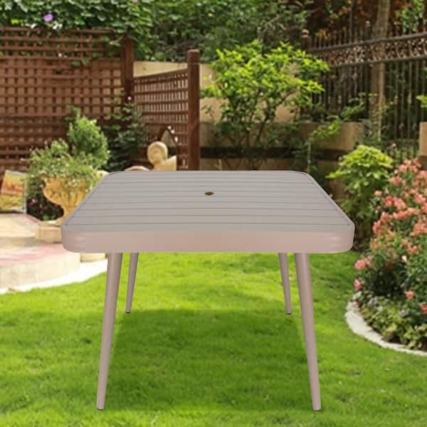 TWT Champagne 33.5 in. x 33.5 in. Square Aluminum Outdoor Dinning Table with Umbrella Hole
