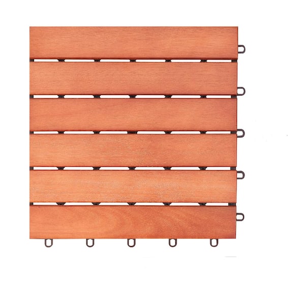 Cesicia 12 in. Reddish Brown Wood Interlocking Deck Tile (10-Pack)