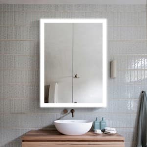 24 in. W x 32 in. H Rectangular Frameless Wall Mount Bathroom Vanity Mirror in Silver Vertical & Horizontal Hang
