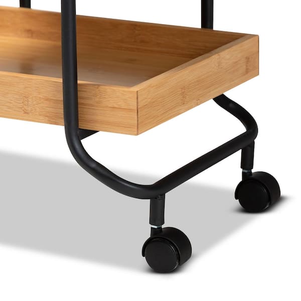 Baxton Studio Baxter Oak Brown and Black Kitchen Cart 207 12098 HD