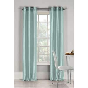 Aqua Blue Faux Silk Grommet Room Darkening Curtain - 38 in. W x 84 in. L (Set of 2)