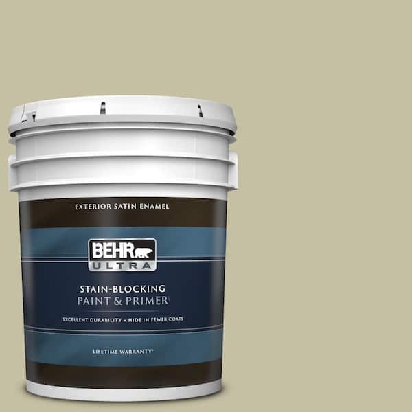 BEHR ULTRA 5 gal. #S350-3 Washed Olive Satin Enamel Exterior Paint & Primer