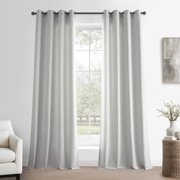 Off White Grommet Basic Faux Linen 50 in. W x 96 in. L Light Filtering Curtain Pair (Set of 2)