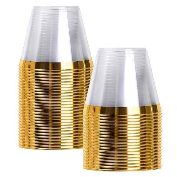 3.63 in. Gold Clear Disposable Plastic Disposable Cups 9 oz. Hard Durable for Party Wedding Birthday 50 Per Case