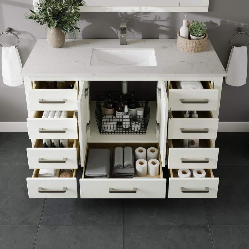 White Solid Wood Bathroom Vanity with Carrara Quartz Countertop