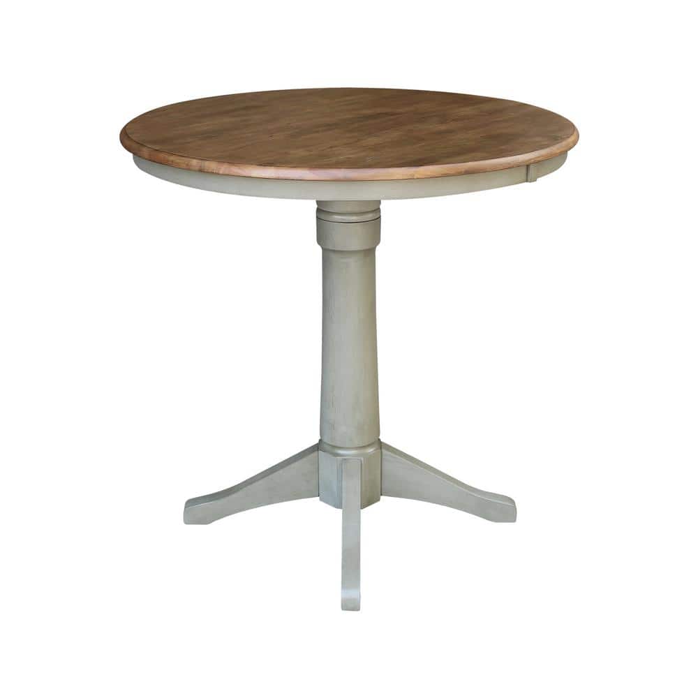 Distressed Hickory and Stone Round Wood Counter Height Table
