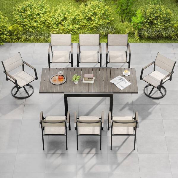 CikaCika 9-Piece Aluminum Outdoor Dining Set with 2-Swivel Chairs