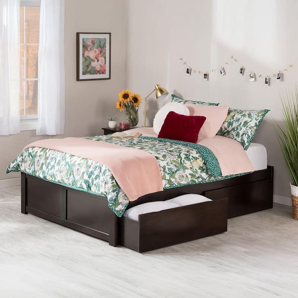Concord Espresso Queen Platform Bed with Flat Panel Foot Board and 2-Urban Bed Drawers