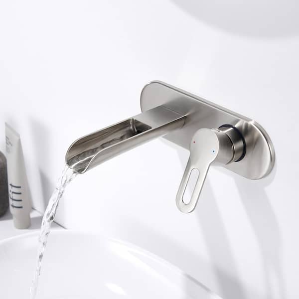 Vivid Fall 1-Handle Wall Mounted Bathroom Faucet with Valve in Brushed Nickel