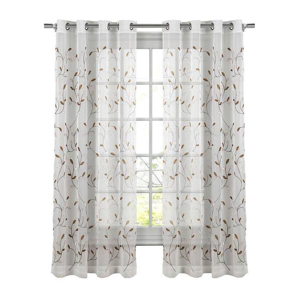 Sheer Curtains 63 inch Length Living Room Rod Pocket Leaf Embroidery Curtain Sheers Bedroom Dark Blue Leaves Embroidered Window Treatment 2 Panels