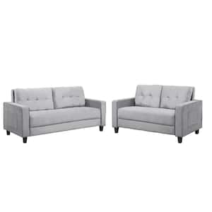 76.4 in. W Square Arm Velvet Modern Straight Tufted Sofa 2-3-Seat in Gray (2-Pieces)