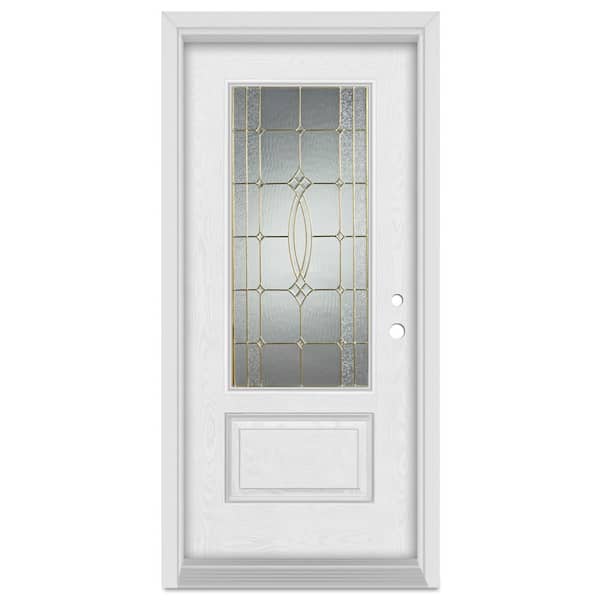 Stanley Doors 32 in. x 80 in. Diamanti Classic Left-Hand 3/4 Lite Brass Finished Fiberglass Oak Woodgrain Prehung Front Door