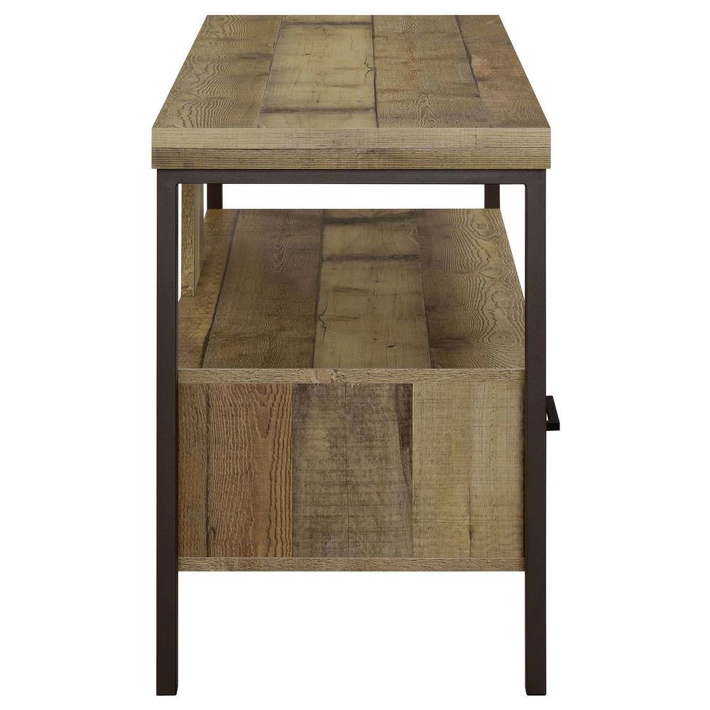 Transitional Weathered Pine TV Console with Black Legs and Storage Drawers
