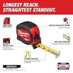 40 ft. x 1-5/16 in. Wide Blade Tape Measure with 17 ft. Reach