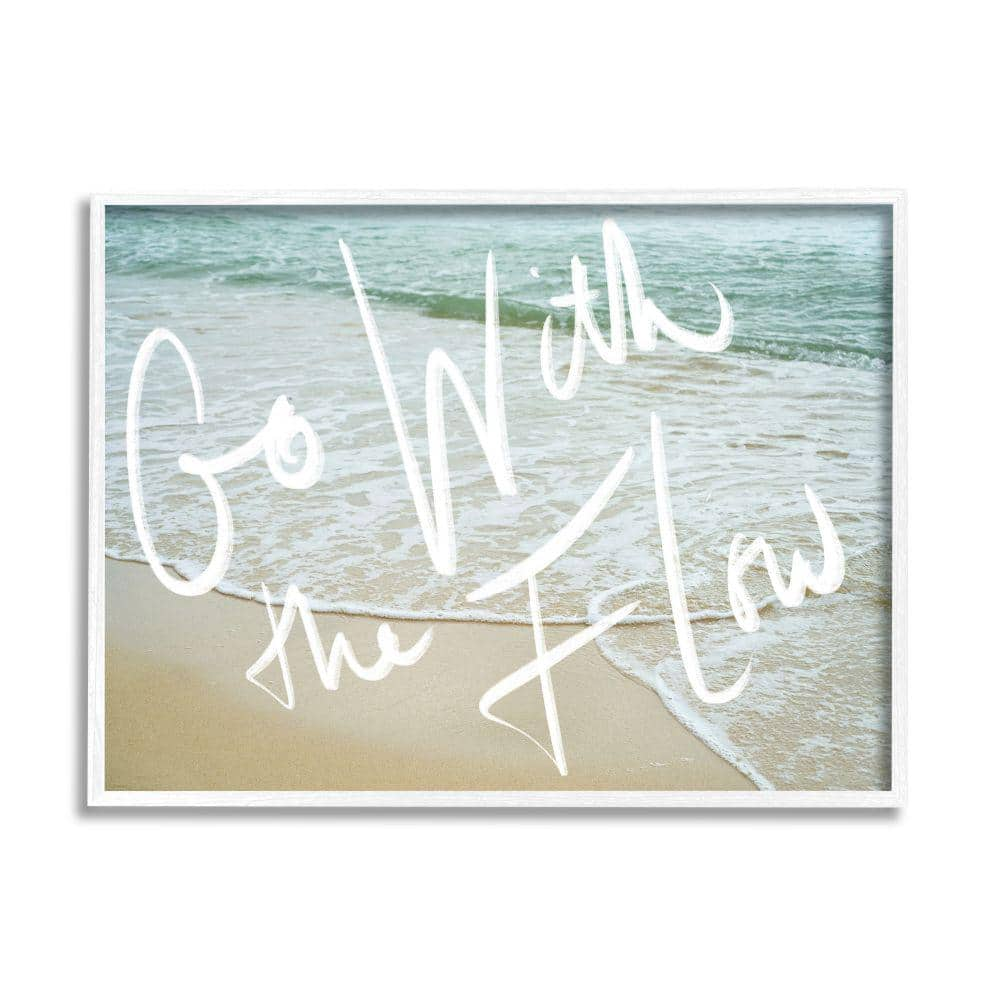 Go With the Flow Phrase Incoming Beach Tide By Daphne Polselli Framed Print Nature Texturized Art 16 in. x 20 in -  Stupell Industries, ai-577_wfr16x20