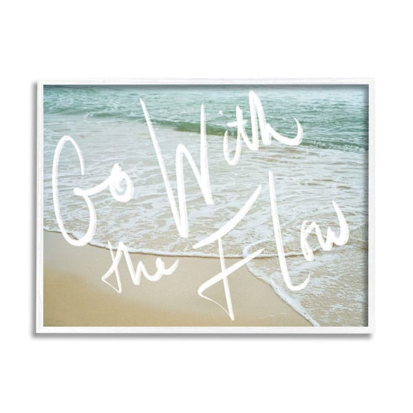 Stupell Industries Go With the Flow Phrase Incoming Beach Tide By Daphne Polselli Framed Print Nature Texturized Art 16 in. x 20 in.