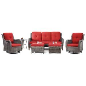 8-Piece Patio Conversation Sofa Set Furniture Sectional Seating Set with Red Cushion and Glass Desktop