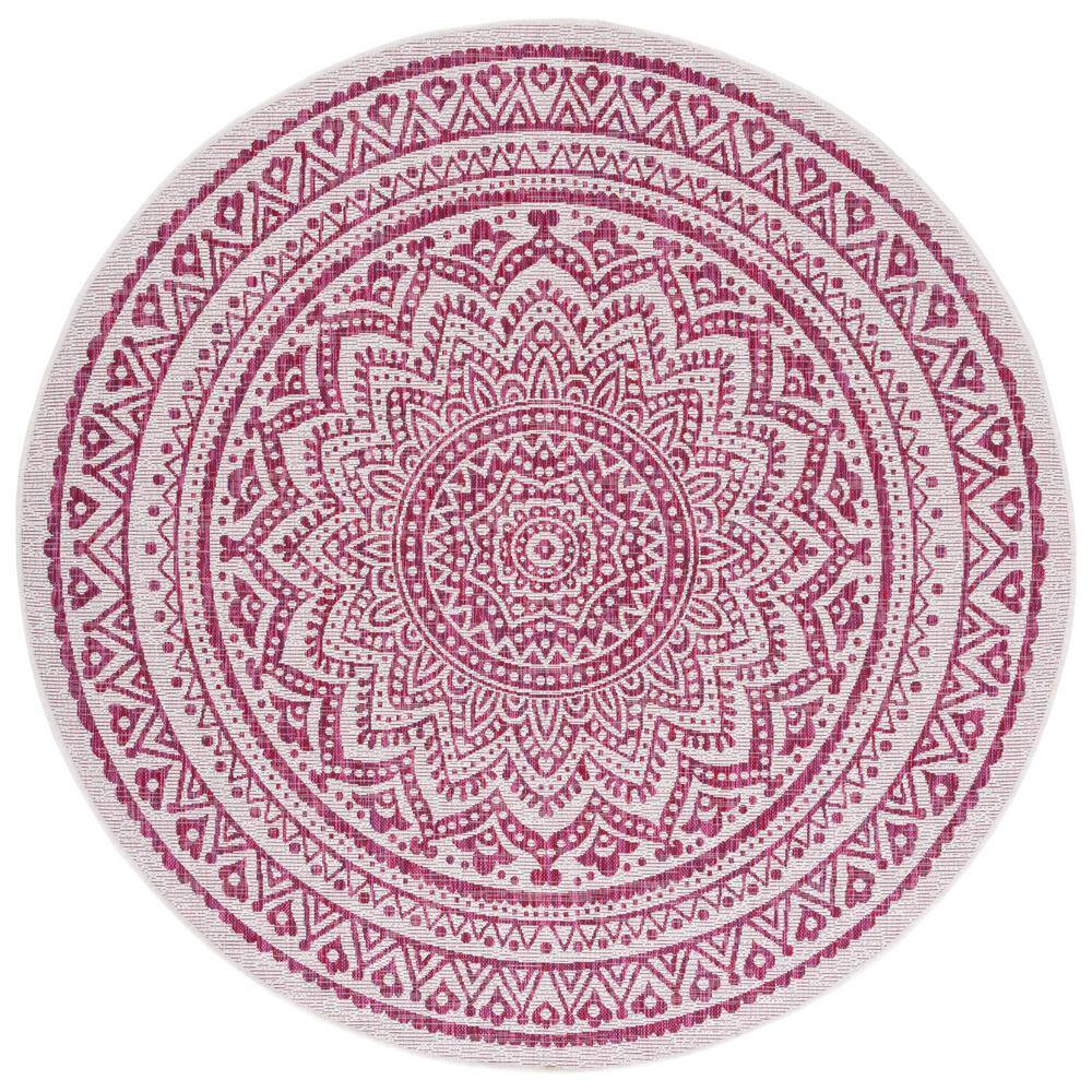 SAFAVIEH Courtyard Ivory/Fuchsia 7 ft. x 7 ft. Round Medallion Indoor