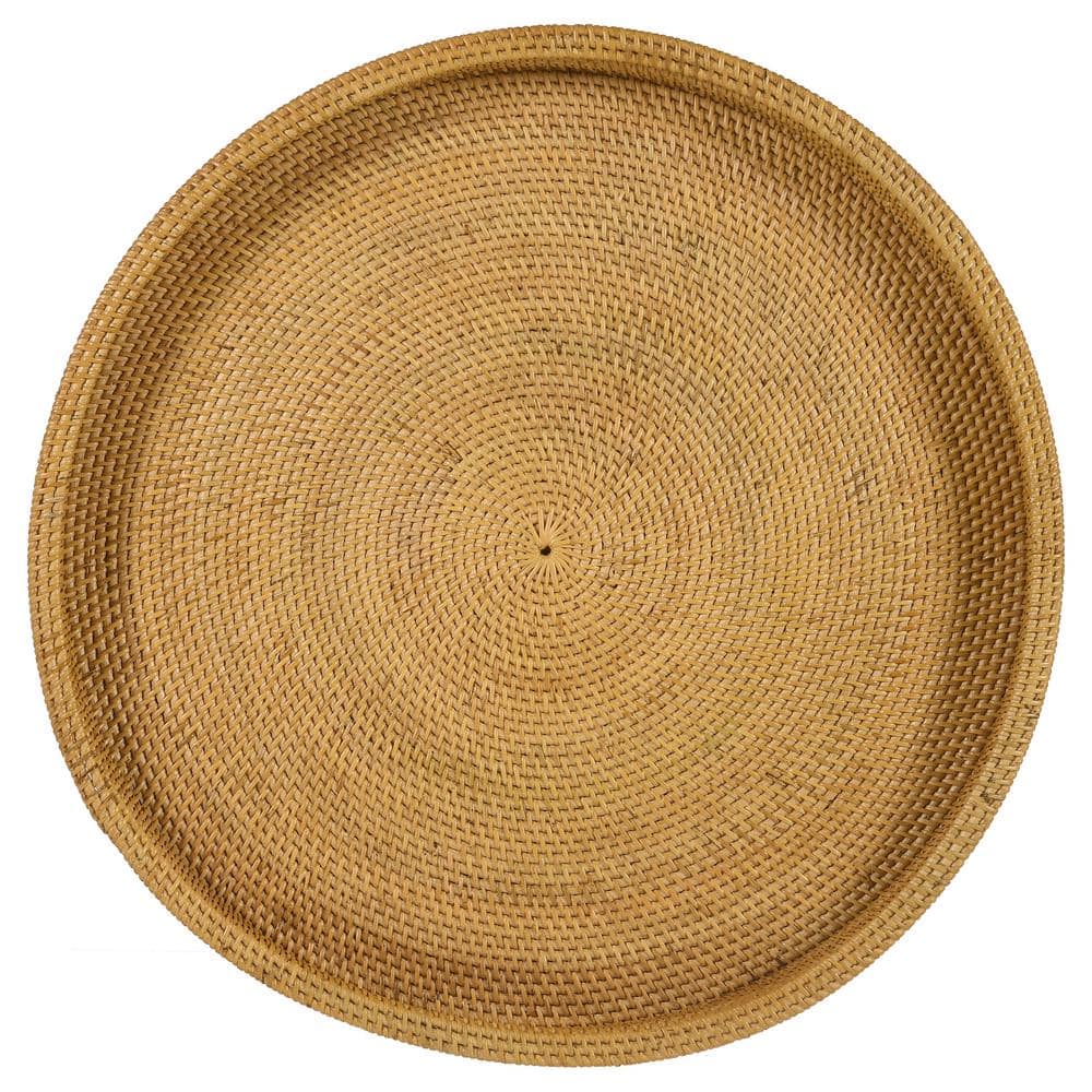 Natural Rattan Round Tray Top Accent Table