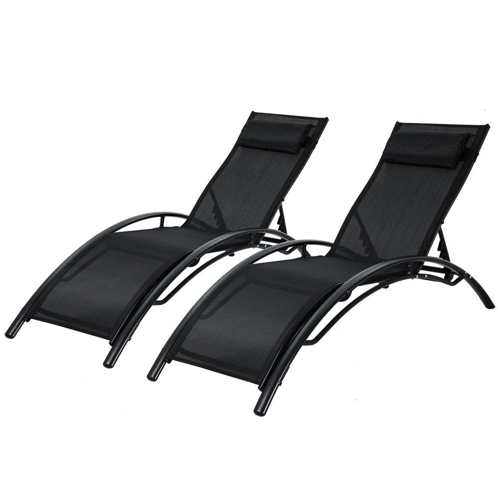 JUSKYS Black 2Piece Aluminum Outdoor Chaise Lounge Chair Recliner with
