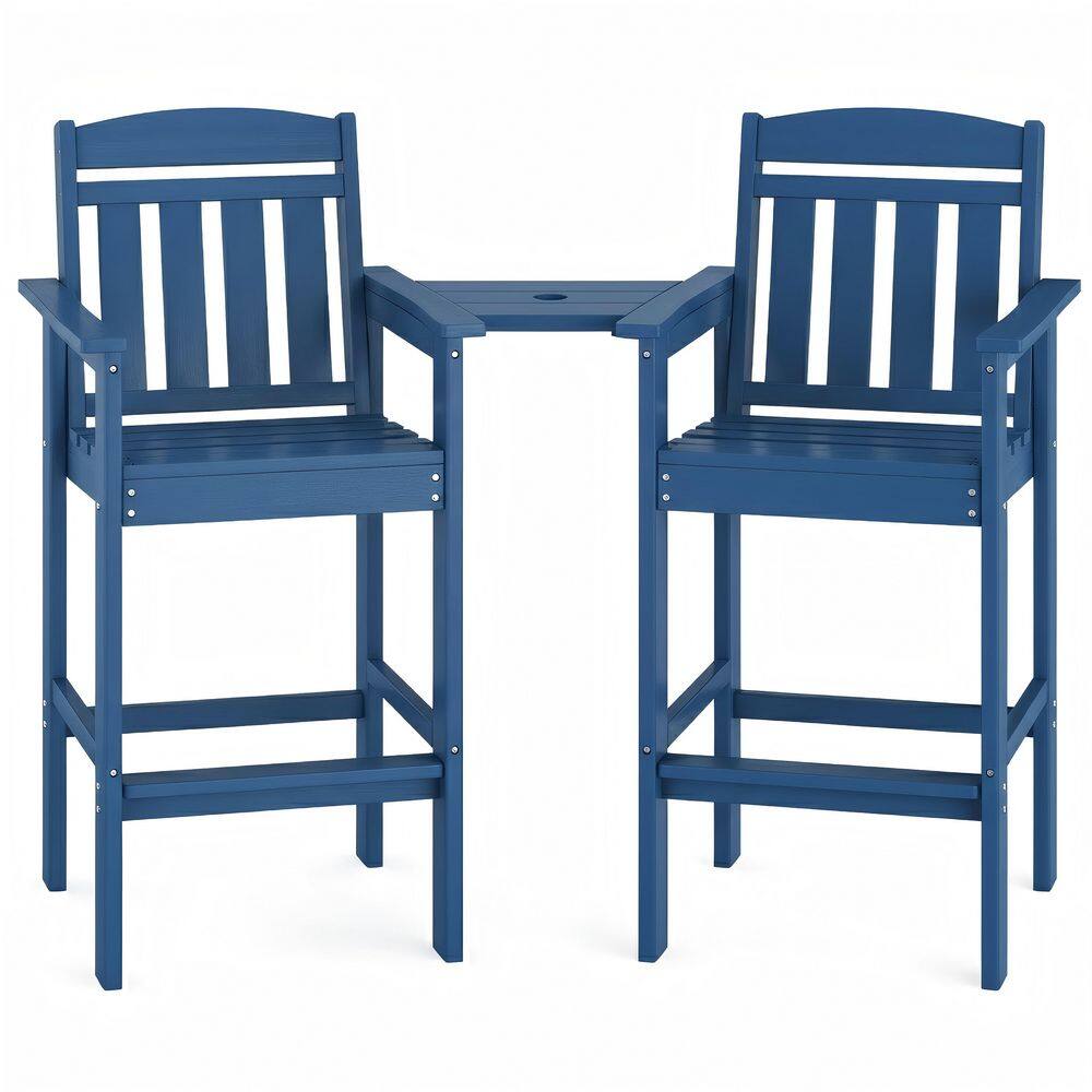 Blue HDPE Tall Plastic Adirondack Chairs with Connecting Tray for Balcony, Poolside, Backyard (2-Pack) price history on PriceWatchPro