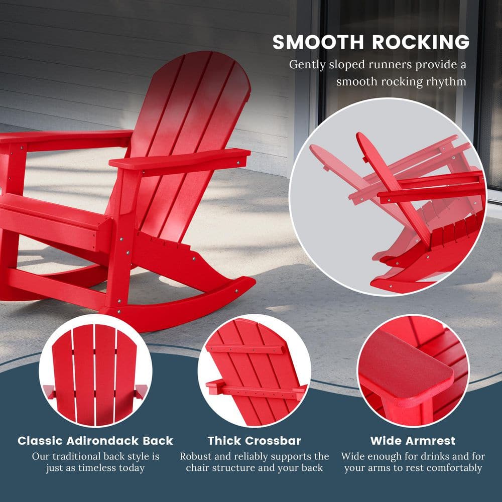 Classic All-Weather Red HDPE Adirondack Rocking Chair with Arms