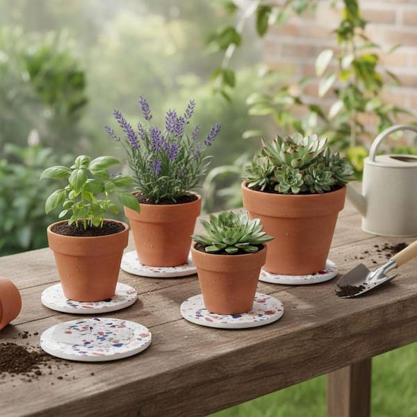 6 Pack 4 Inch Ceramic Plant Saucer with Holder YNLIN384 - The Home